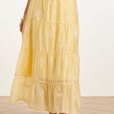 Saia Maxi Flutuante com Estampado Bordado e Folhos | Light Yellow