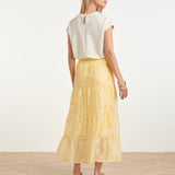 Saia Maxi Flutuante com Estampado Bordado e Folhos | Light Yellow