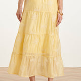 Saia Maxi Flutuante com Estampado Bordado e Folhos | Light Yellow