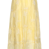 Saia Maxi Flutuante com Estampado Bordado e Folhos | Light Yellow