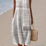 Laurel | Vestido Midi Sem Mangas com Estampado de Linhas