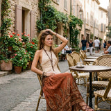 Top Boho Romântico de Chiffon Plissado com Decote Halter