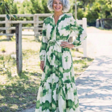 Sabine | Vestido Maxi de Manga Comprida, Cintura com Laço e Saia em Camadas