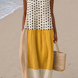 Yvette | Vestido Midi de Bolinhas em Blocos de Cor