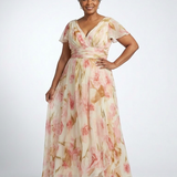 Elara | Vestido Longo Floral com Decote em V e Manga Curta
