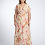 Elara | Vestido Longo Floral com Decote em V e Manga Curta