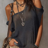 Blusa de Malha Retro com Ombro Assimétrico