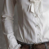 Blusa Branca com Debrum de Folhos Inspiração Vintage