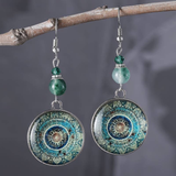 Brincos Pendentes Vintage de Mandala Azul Redonda