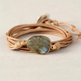 Pulseira Vintage de Couro com Pedra