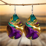 Brincos Pendentes Vintage Roxo, Dourado e Verde