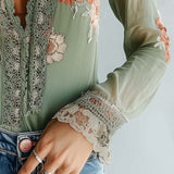 Blusa Boho de Renda com Estampado Floral