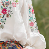 Camisa de Manga Comprida em Algodão e Linho com Bordado Floral