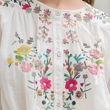 Camisa de Manga Comprida em Algodão e Linho com Bordado Floral