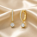 Brincos em Ouro Branco com Moissanite de Corte Redondo