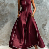 Carlota Vestido Maxi com Debruns em Contraste