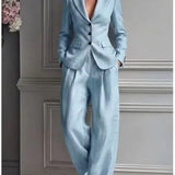 Victoria Conjunto de Fato Elegante com Blazer Justo e Calças Largas