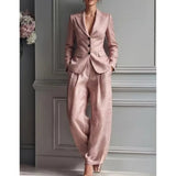 Victoria Conjunto de Fato Elegante com Blazer Justo e Calças Largas