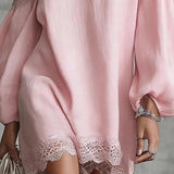 Olivia Vestido Mini de Renda com Ombros à Mostra e Mangas Bufantes