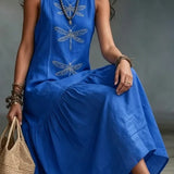 Daniela Vestido Midi Boémio com Estampado de Libelinhas