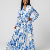 Lillian | Vestido Maxi Cruzado Floral de Manga Comprida