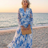 Lillian | Vestido Maxi Cruzado Floral de Manga Comprida