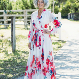 Lillian | Vestido Maxi Cruzado Floral de Manga Comprida