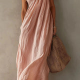 Adriana Vestido Maxi Assimétrico com Efeito Linho