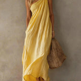 Adriana Vestido Maxi Assimétrico com Efeito Linho