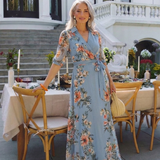 Elowen | Vestido Maxi Floral Cruzado com Decote em V